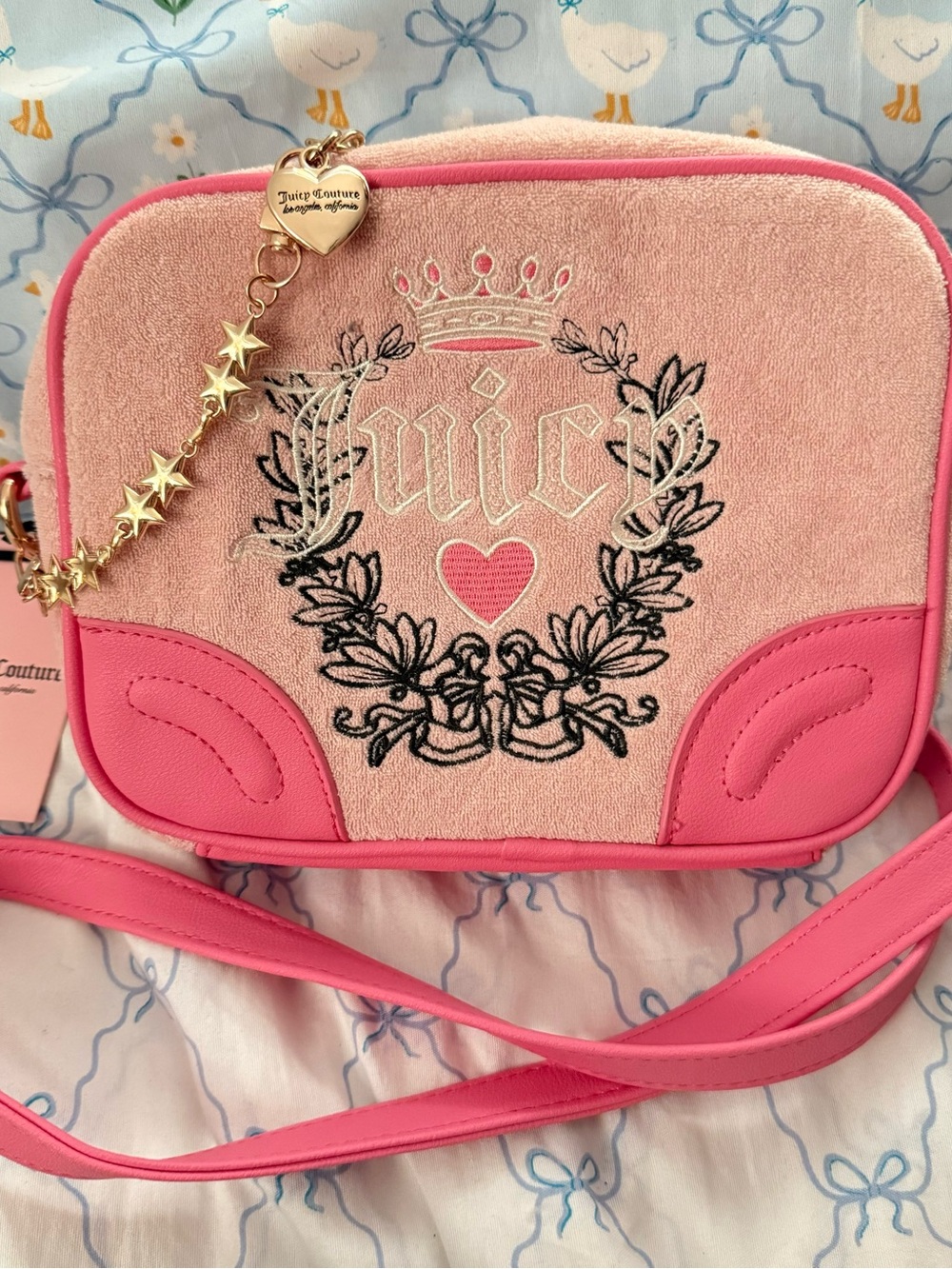 Juicy Couture Pink Velvet & Star Charm Crossbody